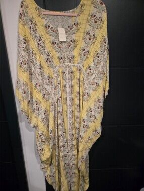 Yellow Floral Boho Maxi Kaftgan One Size 2xl